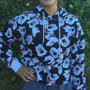 Disney Mickey Mouse Hoodie Cut Cropped Junior's size medium All Over Print NWOT